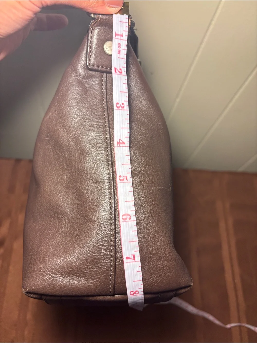 EUC Coach F70559 Brown Leather Messenger Shoulder Bag Webbed Stripe Strap - Picture 9 of 16